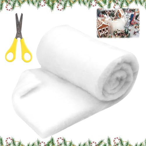 Hpbaggy Neve Artificiale, Coperta di Neve Natale, Neve Finta per Decorazioni, Rotolo di Neve Artificiale, Tappeto Neve Finta 150 x 40cm + Forbici, per Decorazioni di Sfondo di Villaggio di Natale