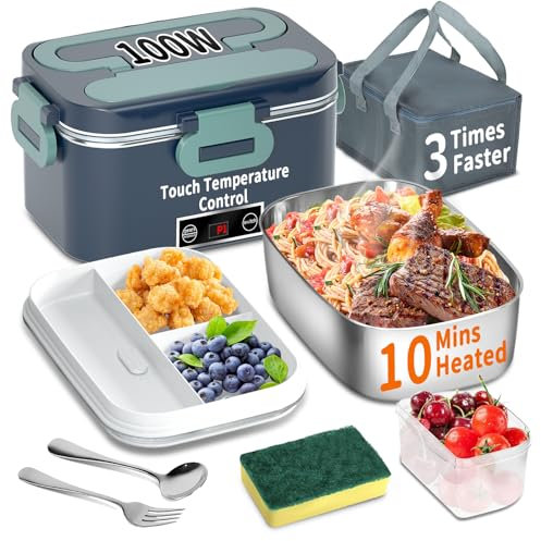 SOOOEC Elektrische Lunchbox 100W, 3-in-1 tragbare beheizte Lunchbox, Herausnehmbare Edelstahl-Brotdose, 12V/24V/220V Isolierte Wärmebox für Auto/Lkw/Büro, Mit isolierter Tasche (Einzelbehälter)