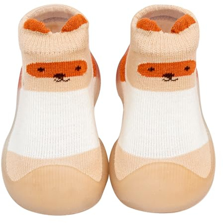 Baby Girls Boys First Walking Shoes Anti Slip Slippers Socks Barefoot Shoes Toddler Infant Non Slip Sole Shoes Breathable(Beige, 18-24Month)