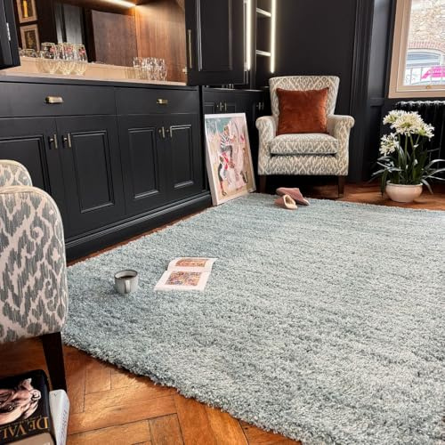 Duck Egg Blue Shaggy Rugs Teal Cosy Warm Soft Underfoot Fluffy Living Room Home Bedroom Rug 240cm x 330cm (7ft 10 x 10ft 10)