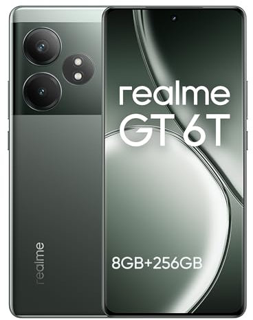 realme GT 6T Smartphone 5G,8GB+256GB Telefono Movil,6.78 120Hz Pantalla ultrabrillante de 6000 nits,Snapdragon 7+ Gen 3,Cámara 50MP OIS,5500 mAh,Dual SIM Android 14,NFC,Verde(No Carga)