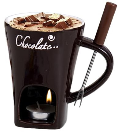 Generisk chokladfondue-set – smältkruka för choklad och ost, 200 ml keramisk chokladfondue-kopp, choklad fondu-set med gaffel och värmeljus, smörvärmare set för ost choklad smör