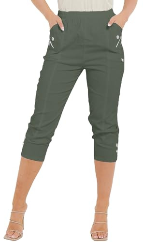 Women Cherry Berry Capri 3/4 Trousers, Ladies Elasticated Cotton Stretch Cropped Bottom Pants Plus Size 10-24