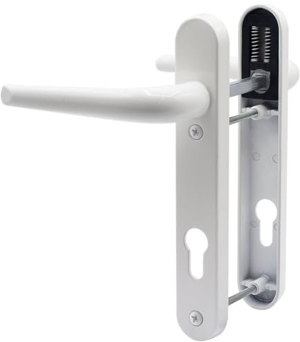 SHIELD HARDWARE uPVC Door Handle 92mm PZ Sprung Pair for PVC and Composite Doors White 122mm Fixing Centres