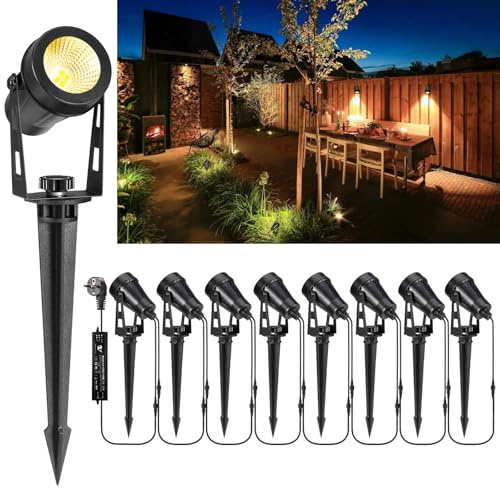 Greenclick Projecteur de Jardin LED 27m 8pcs Éclairage de Jardin 12V 3W 2400LM Lumière Lampe Blanc Chaud Étanche IP65 pour Extérieur Pelouse Chemin Étang Cour