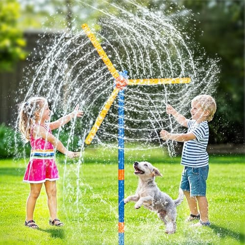 VATOS 145CM Windmühlen-Wassersprinkler Outdoor-Gartenspielzeug für Kinder – 360° Rotierendes Wasserspiel mit 36 Sprühdüsen | Lustiges Sommer-Wasserspielzeug für Jungen, Mädchen, Gartenbewässerung