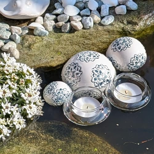 Storm's Gartenzaubereien Dekokugel - Schwimmkugeln - 3 Größen inkl. 2 Schwimmteelichtern - Teichdeko für draußen, Miniteich - Gartendeko - schwimmende Teichkugeln