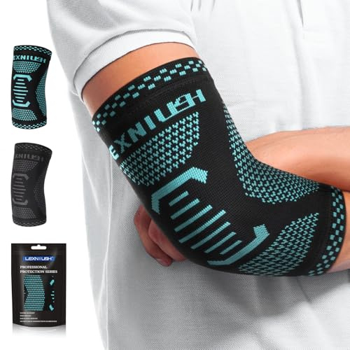 Lexniush Elbow Support for Men Women, Tennis & Golfers Elbow Brace for Tendonitis, Arthritis, Joint Pain Relief, Elbow Compression Sleeves for Weightlifting, Sports, Fitness, Golf, Gym Black Blue M