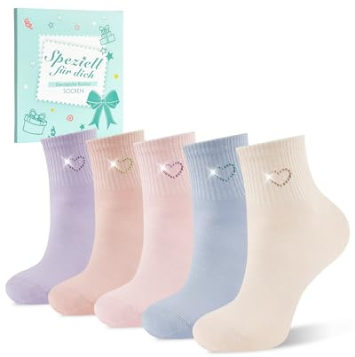 inaWarm Chaussettes Quarter Femme, 5 Paires, 90% Coton, Motif Cœur