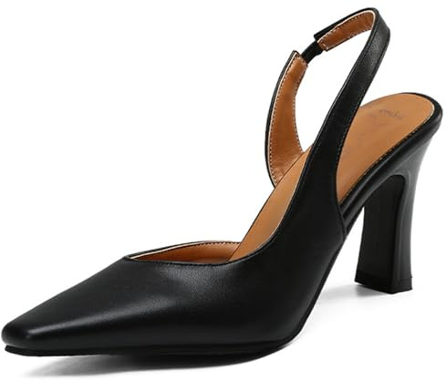 Eestfy Tacones Slingback de Novia Mujer Elegantes Stiletto Pumps Vestir Punta Afilada Zapatos de Boda para Recepción Ceremonia y Evento Cóctel Piel Sintética,Negro,37 EU