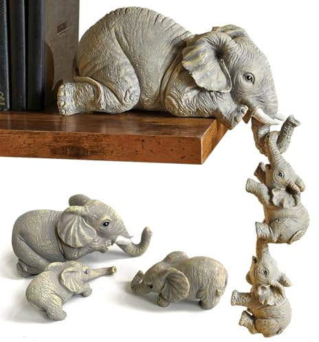 xlwen Figuras De Elefante Cariñosas, 3 Pcs Estatua De Adorno Colgante para Madre Y Dos Bebés, Escultura De Resina Artesanal De Elefante para para el Hogar, Hotel