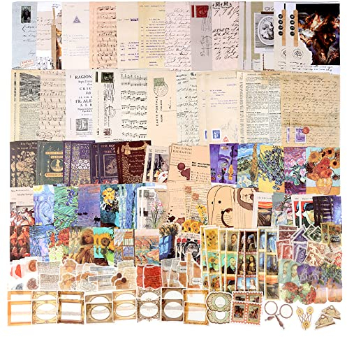 Draupnir 200 Stück Vintage Scrapbooking Papier Washi Sticker Aesthetic Set Aufkleber Kunst Ölgemälde Thematisch Scrapbook Zubehör für Kalender Notizbuch Tagebuch - Kunst