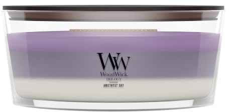 WoodWick Amethyst & Amber Gifts for Women and Men, 16 oz Ellipse Trilogy Candle with Crackling Wick