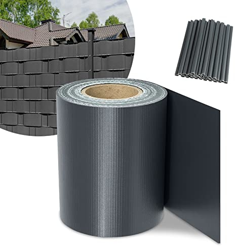 Swanew - Strisce frangivista per recinzioni da giardino a barra doppia, strisce per la privacy, 70 m x 19 cm, con 60 clip di fissaggio, in PVC, antracite