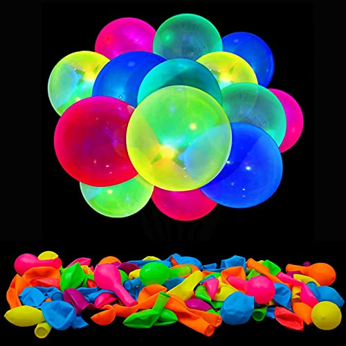 100 Pack UV Neon Balloons, 7 Colors Glow Balloons, 12 Inch Glow in the Dark Balloon for Blacklight Black Light Party, Neon Party Decorations and Supplies