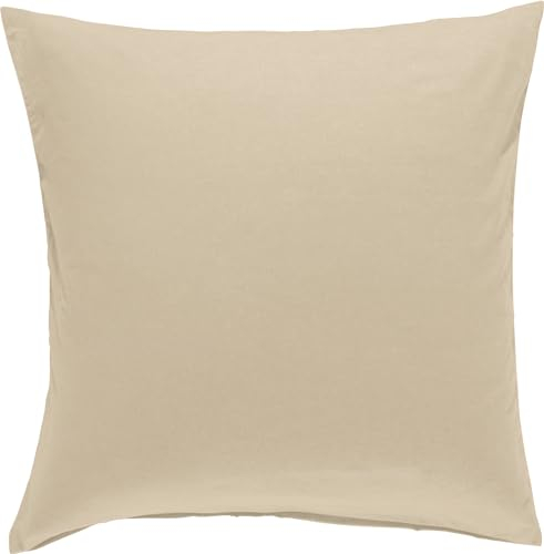 Erwin Müller Kuschelkissenbezug, Kissenhülle Uni Nördlingen Taupe Größe 40x40 cm - flauschig angeraute Oberfläche für kalte Nächte, temperaturregulierend, mit Reißverschluss