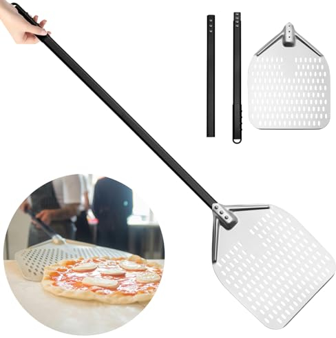 Vivo Technologies Pelle à pizza perforée en aluminium de 30,5 cm avec long manche pour soulever la pizza, pelle à pizza antiadhésive pour boulangerie professionnelle, pizza, pain