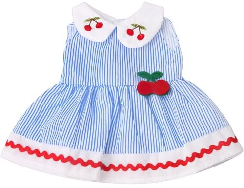 NIXNUT Doll Clothes Dress Striped Pattern Summer Clothing for American Girl Doll 18-inch with Cherry Decoration