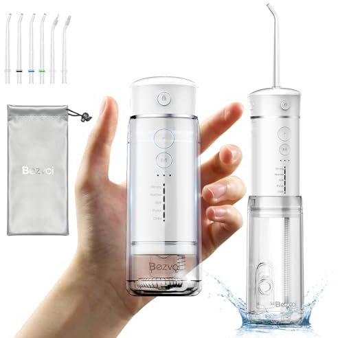 Viaggio Idropulsore Dentale Portatile:Irrigatore Orale con 5 Modalità, Serbatoio d'acqua da 180ml Pulitore Elettrico Impermeabile IPX7 Filo Interdentale con 6 Punte per la Pulizia di Gengive e Denti