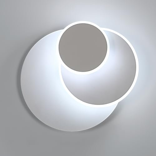 DELIPOP Applique da Parete Interno Moderno, 15W Lampada da Parete Rotonda Girevole, Creativo Lampada a Muro LED 3 in 1 per Soggiorno Camera da Letto Corridoio Scale, Luce Bianca Fredda 6500K
