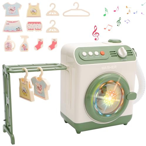deAO Waschmaschine Kinderspielzeug, Kinderwaschmaschine Spielzeug Batteriebetriebene Realistische mit realistischen Geräuschen für Waschmaschine, Wäschespiel für Kinder