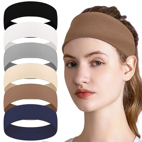 Diademas Mujer Hombre,6 Piezas Headband Diadema Deportiva de Punto Moda,Elástica Cintas Pelo Antideslizante Ancha,Cinta Pelo Deporte Cabeza para Skincare Yoga Deportes Correr Multicolor 20 x 9 cm