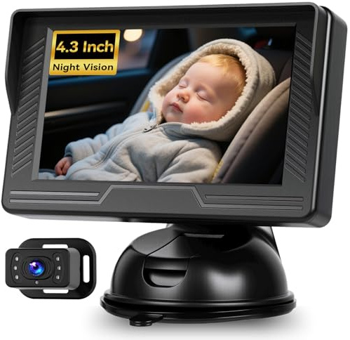 GOHHDL Espejo de Coche para Bebé, Monitor retrovisor para bebés de 5 Pulgadas con función de visión Nocturna IR para bebés, niños, bebés pequeños y Padres primerizos