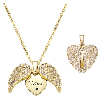 Collana con nome Collana con medaglione a forma di ali d'angelo personalizzato Ciondolo a forma di cuore personalizzato con nome all'interno, gioielli commemorativi personalizzati Regali