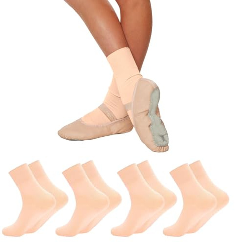 Fjquamitix 4 Pairs Ballet Socks for Girls Women, 100% Nylon Seamless Dance Socks, Stretchable Ballet Socks for Ballet Jazz Yoga (UK, Age, 14 Years, 18 Years, Regular, ballet pink)