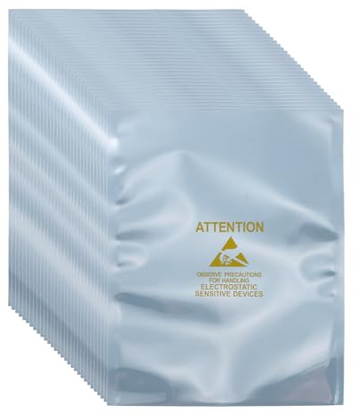 sourcing map Lot de 100 sacs antistatiques avec étiquettes pour disque dur, disque dur, SSD, appareils électroniques, cartes mères, gris argenté - 15 x 20,1 cm