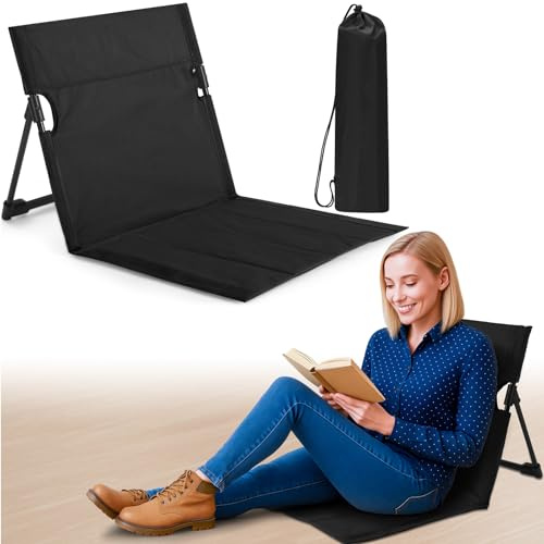 Jetec Foldable Floor Backrest Chair Portable Camping Chair with Storage Bag Light Weight Lazy Seat for Indoor Outdoor Bed Ground Park Lawn Concerts Beach Hiking (Black)