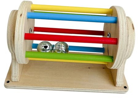 Luwecf Rouleau Sensoriel Jouet Tambour à Rouler pour Bébé Jouet Éducatif Bois Motricité Précoce Sensorielle Fonction Tournante Adapté Aux Enfants, Cloche