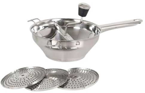 Passaverdure in Acciaio Inox con 3 Dischi Intercambiabili – Schiacciapatate Professionale Ergonomico, Facile da Pulire, Design Compatto e Durevole, Ideale per Purè, Salse, Zuppe e Alimenti per Bimbi