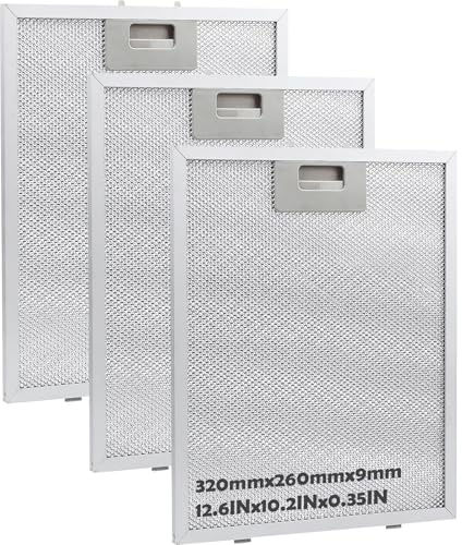 LOMGDOVC Cooker Hood Grease Filters 320mm x 260mm, 3-Pack Aluminium Mesh Universal Fit Replacement for Extractor Fan, Kitchen Hood, Range Hood, Silver