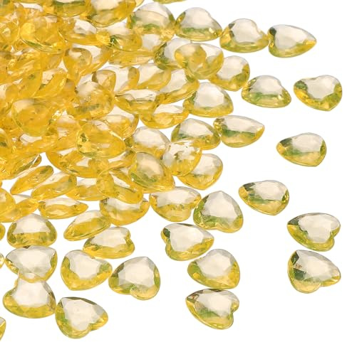 QUARKZMAN 250 Pcs Gemas Corazón Acrílicas En Amarillo Oscuro, Cristales Falsos Corazón para Relleno Floreros, Gemas Decorativas Corazón para Esparcir En Mesas, Arte Manual para Fiestas