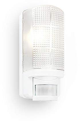 Motion Outdoor Lights Mains Powered - PIR Lights Outdoor - Bulkhead Wall Lights with Motion Sensor - IP44 Rated Security Lights - White Finish - E27 LED Compatible