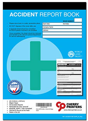 Cherry Printers GDPR Accident Report Book A4 50 Pages