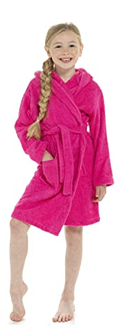 STC Stores Childrens Plain 100% Cotton Hooded Terry Towelling Bath Robe/Dressing Gown