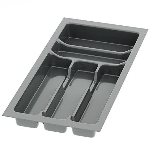 Sossai Besteckeinsatz Divio für 30cm breite Schubladen, 23x49 cm – zuschneidbar, 5 Fächer, anthrazit, Besteckkasten für Schubladen aus Kunststoff