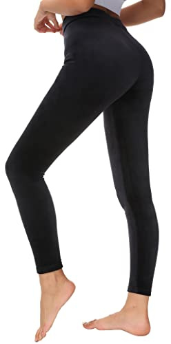Dolcevida Women Cozy Velour Legging High Waist Buttery Soft Warm Velvet Stretch Seamless Yoga Pant（Black,M