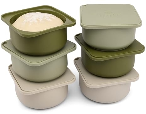 Babadoh Pizzateig-Proofing Silikonbehälter mit Deckel, Pizza-Zubehör, mehrfarbig, Grün (2 Teig, 2 Olive, 2 Salbei), Originalgröße (machen Sie 30,5 cm Pizza)