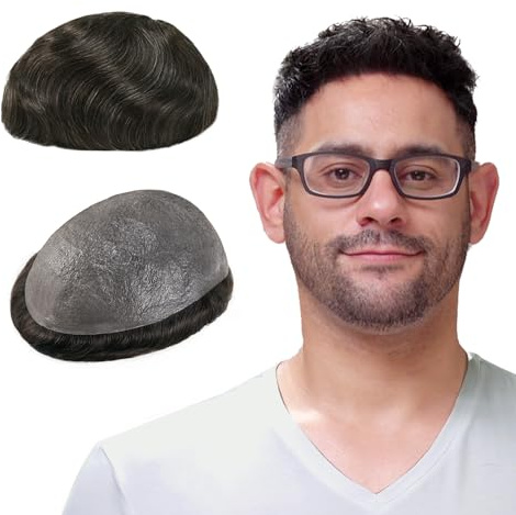 Lordhair Protesi Capelli Uomo, Pelle Super Sottile da 0,03 mm Tutti con loop a V Parrucca da Uomo per Sistema Capillare da 8x10 Pollici Dimensione Della Base