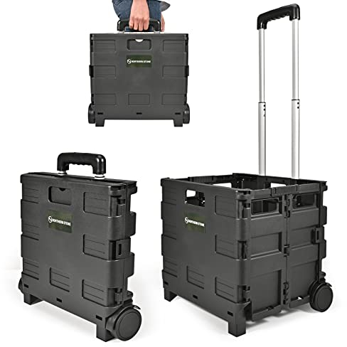 EPROSMIN Folding Shopping Trolley Cart, 35L Capacity, Boot Cart with Wheels and Adjustable Telescopic Aluminium Handle, Collapsible Utility Trolley Box for Shopping, Garden and Camping (Black)