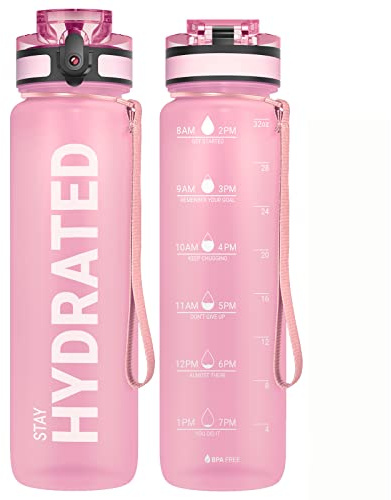 Sahara Sailor Botella de agua a prueba de fugas de 1L/500ml/750ml, botella de bebidas deportivas motivacionales Tritan sin BPA con marcador de tiempo transparente, cubierta de bloqueo, cepillo fácil