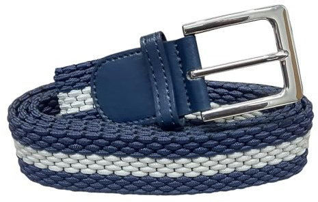 SoBo LEATHER Stretchy Belts for Men & Women, 6 Colours, Elastcated Belt, Braided Belts, Unisex, Waist 28-44 inch (Blue & White Stripe, M/L)