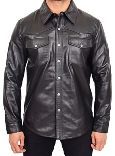 Divergent Retail DR548 Herren Klassisches Lederhemd im Trucker-Stil, Schwarz, Schwarz, 3X-Groß