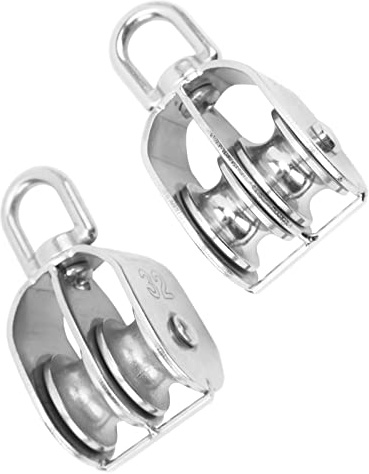2 Stück Doppelter Flaschenzug M32 aus Edelstahl Zum Heben von Kabeln, 360° Drehbare Rollen, Doppelte Flaschenzüge für Schwere Gegenstände, Industrielles Heben und Heimwerken