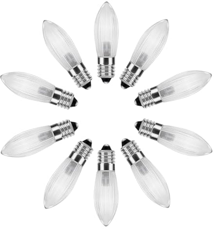 MUSUNIA E10 LED,0.2W Ersatz 1W Riffelkerze, Φ13*45mm,Warmweiß 2300K,20LM, AC 5-55V, ideale Topkerze für Lichterbogen,10Pack