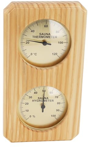 HWGING Bastu Tillbehör Hygrotermograf Trä Bastu Guld 0 till 120 Grader Celsius 0 till 100 Familj Inomhus Fuktighetstermometer
