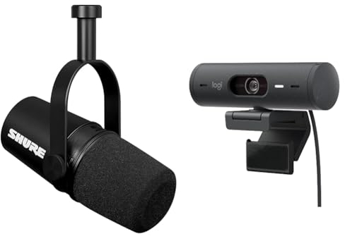 Shure MV7X XLR Podcast-Mikrofon – Dynamisches Mikrofon & Logitech Brio 500 Full-HD-Webcam mit Auto-Lichtkorrektur, Zeigemodus